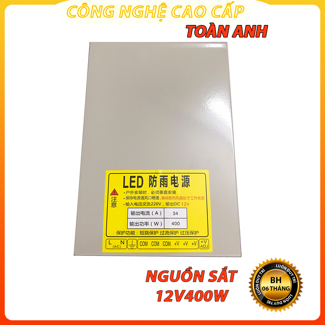 Nguồn 12V 34A (400W) Sắt Công suất Đủ ngoài trời (Sử dụng cho camera, máy bơm, đèn led,...)