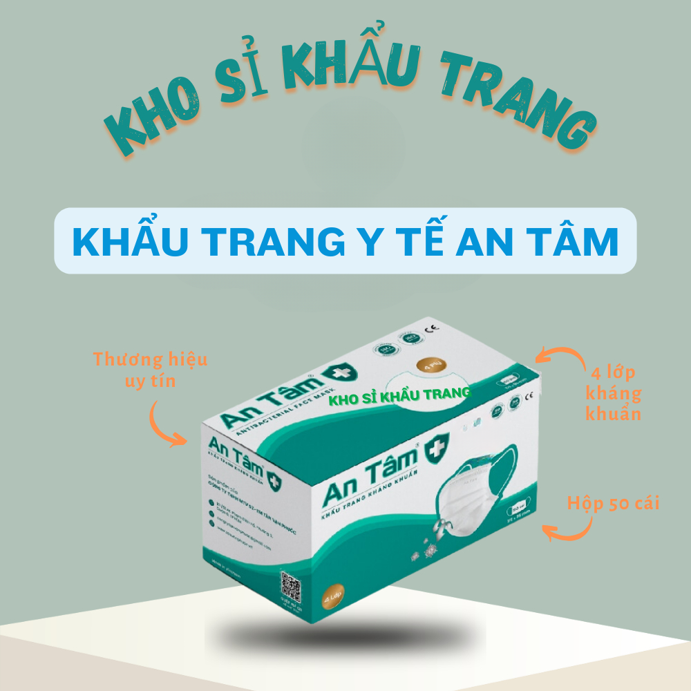 [Giá Sỉ] Hộp 50 cái khẩu trang y tế An Tâm 4 lớp kháng khuẩn