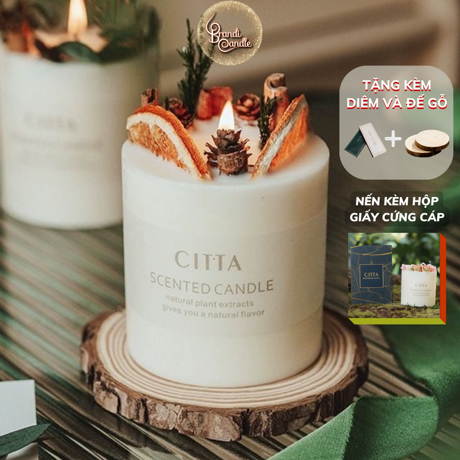 [Tặng kèm đế gỗ] Nến Thơm Handmade Citta Hương Thơm Bốn Mùa Hoa Khô Tự Nhiên Trang Trí Nhà Cửa