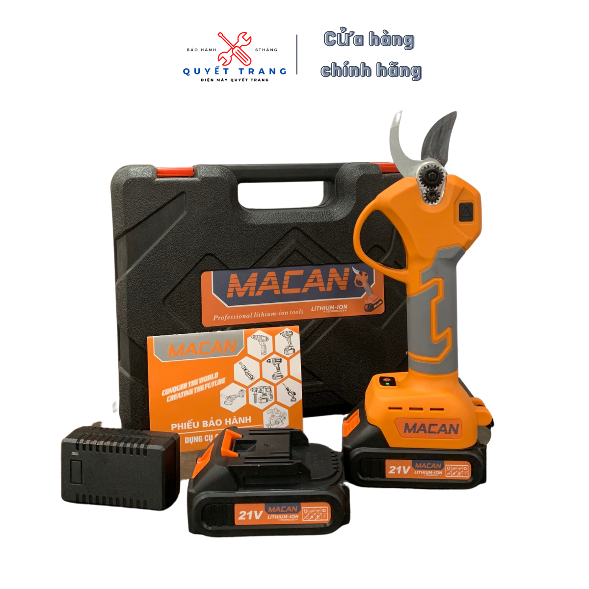 Kéo cắt cành pin macan 6030j máy to cắt tỉa cành cây chân pin phổ thông kèm 2 pin 1 sạc