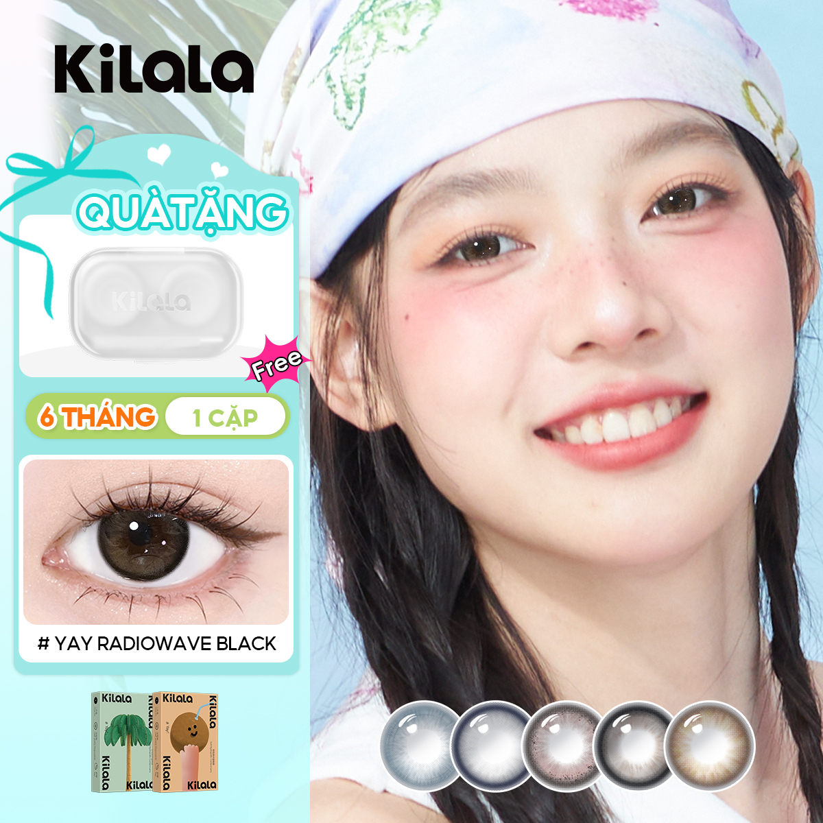 Kilala Kính áp tròng màu đen 6 tháng Yay Radiowave Black/Yay Grove Grey/Yay Party Brown Dia 14.2mm Lens đen tự nhiên Kính áp tròng nâu tự nhiên có độ (0-8) 1 cặp