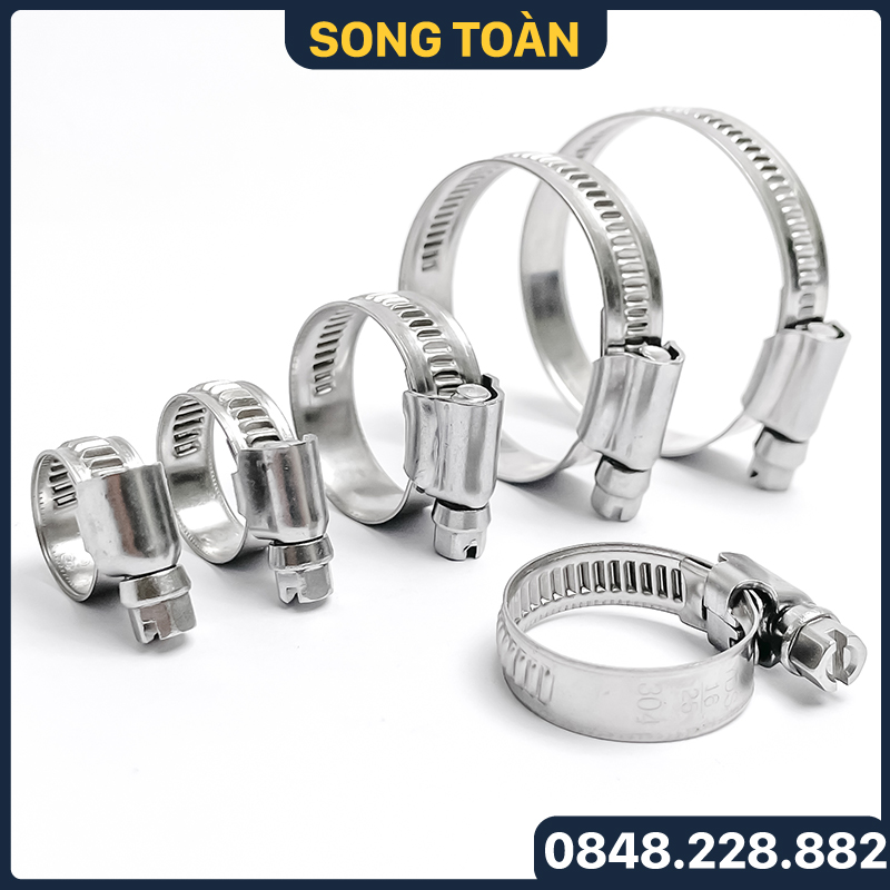 Cổ Dê Vặn Vít Inox 304 Gân Nổi, Quai Nhê Đai Siết Ống Mềm Inox 304 YDS