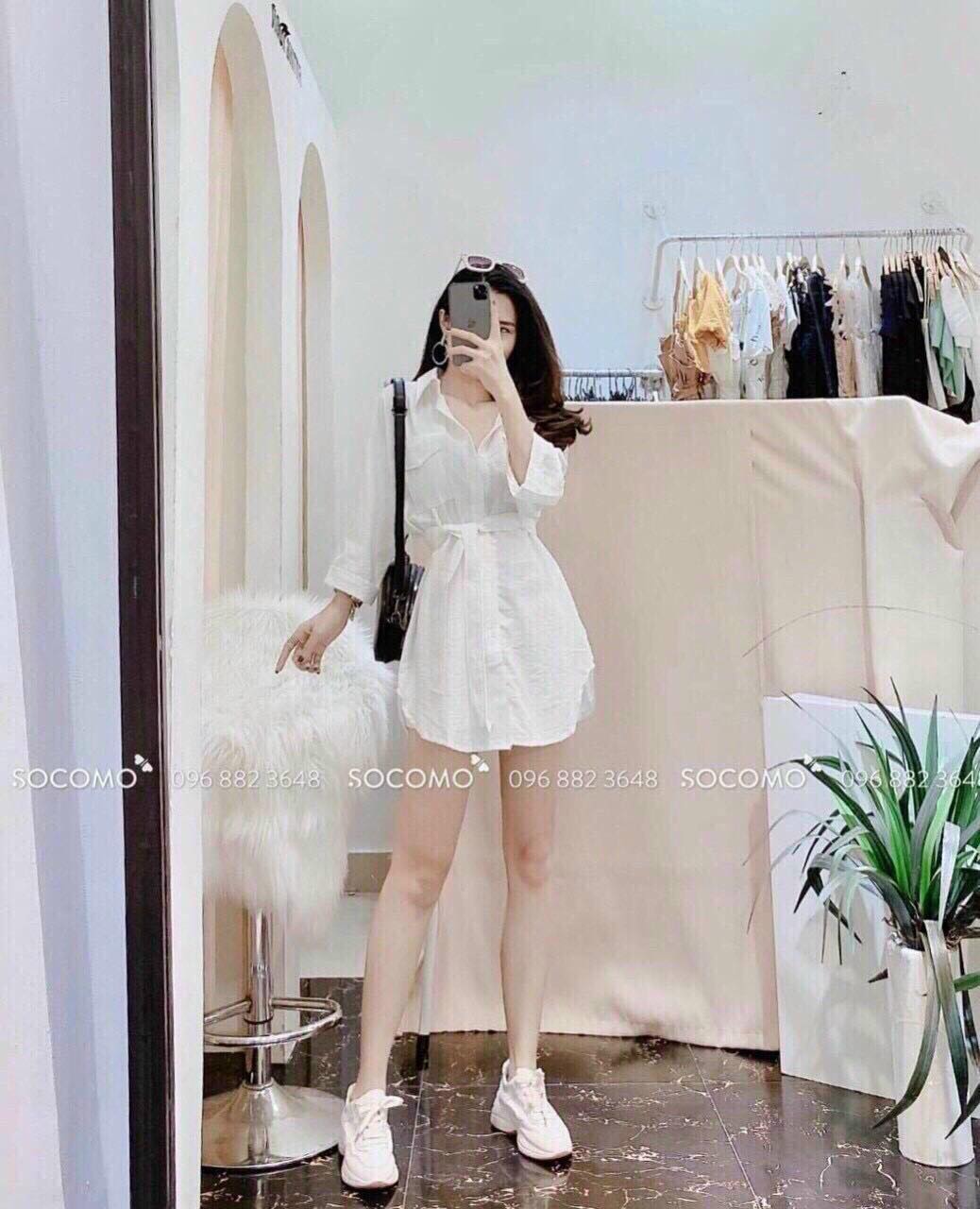 Sét đồ bộ thời trang nữ thiết kế sang chảnh áo sơ mi dài tay cột nơ & quần short