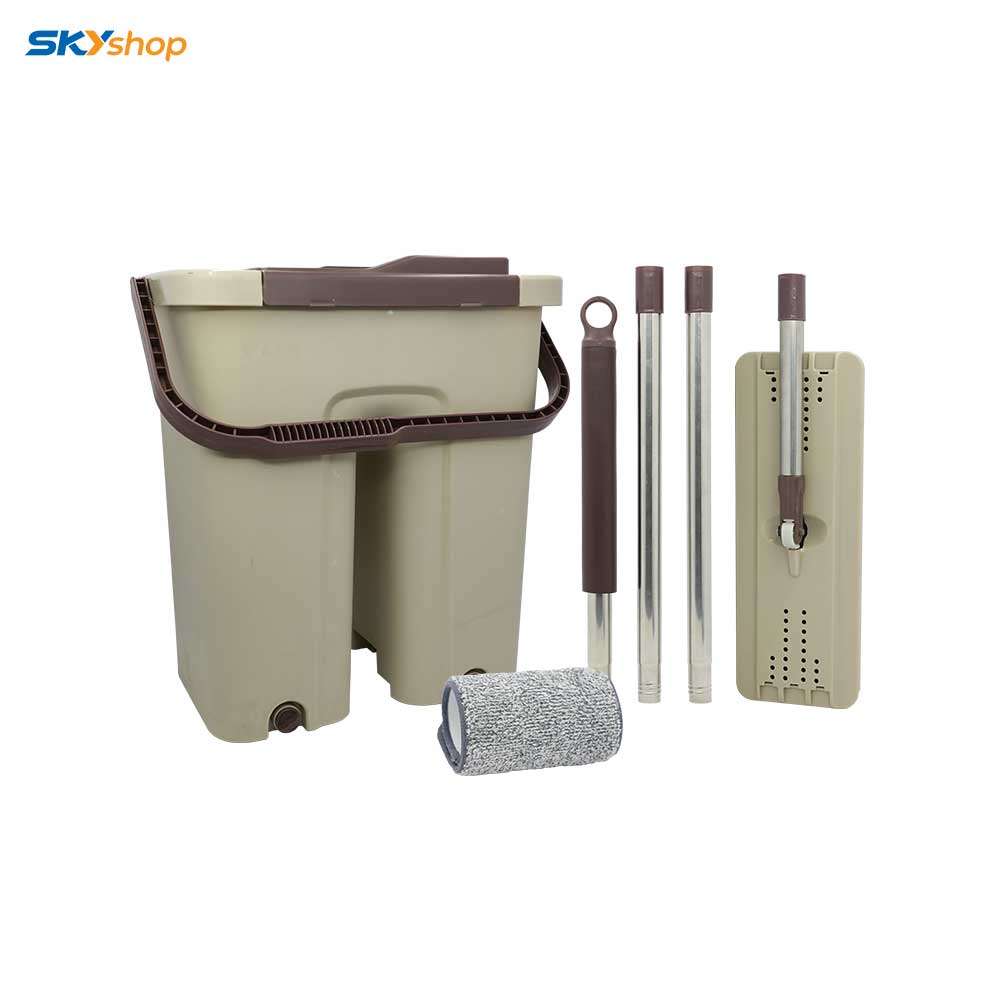 [HCM]Bộ Lau Nhà Tự Vắt 2 Ngăn Thông Minh Mhome - Tặng 2 Bông Lau + 2 Thảm San Hô