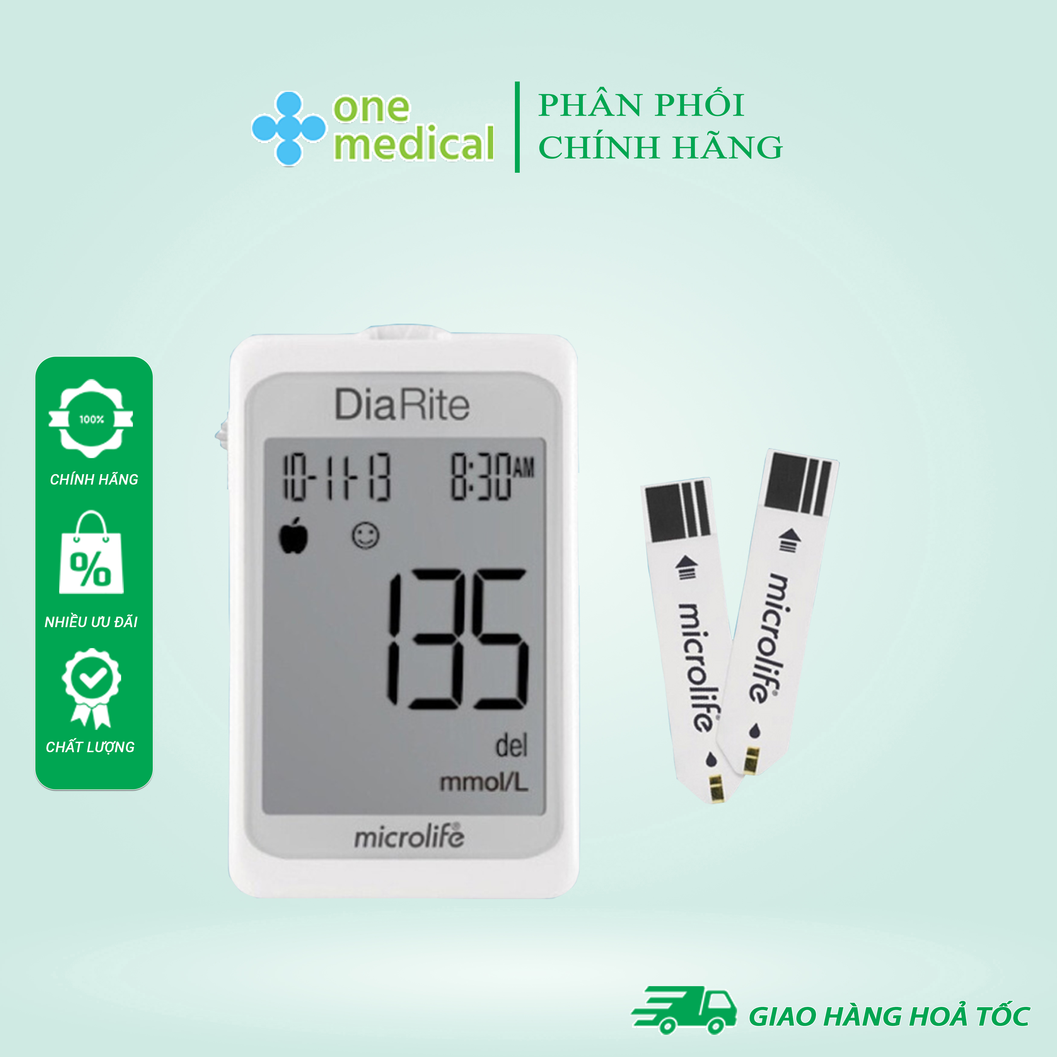Combo Máy đo đường huyết Microlife DiaRite BGM hàng chính hãng - bảo hành trọn đời