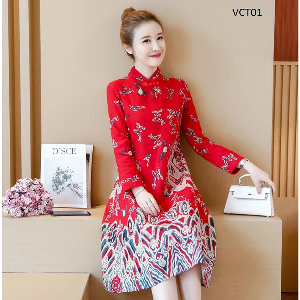 Váy Cách Tân mặc bầu, váy bầu trẻ trung hàng Quảng Châu loại đẹp VCT01