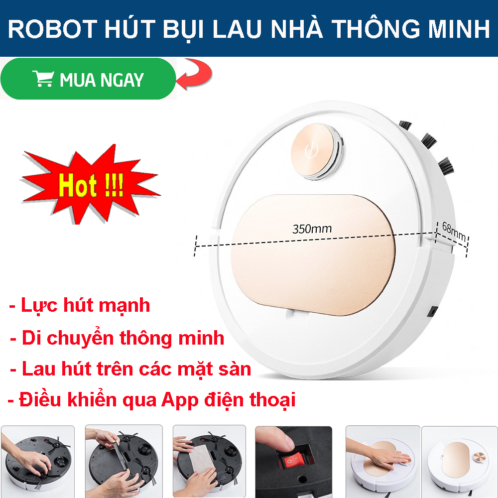 Máy lau nhà thông minh, robot máy hút bụi thông minh. robot hút bụi lau sàn thông minh: hút - quét - lau. hút quét mạnh và lau sạch. lỗi 1 đổi 1. mua ngay!