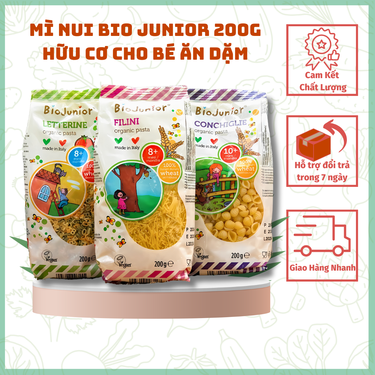 Mì nui bio junior 200g hữu cơ cho bé ăn dặm