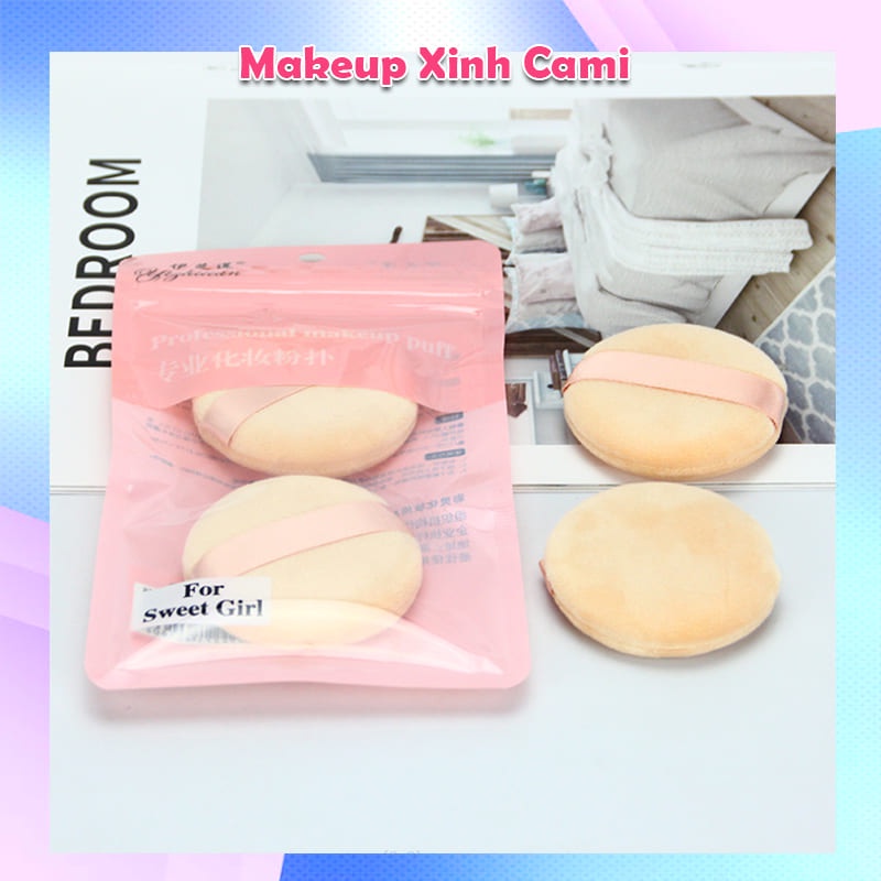 Set 2 bông phấn trang điểm bông mềm mịn dùng cho phấn phủ khô và ướt Cami.makeup MTD07