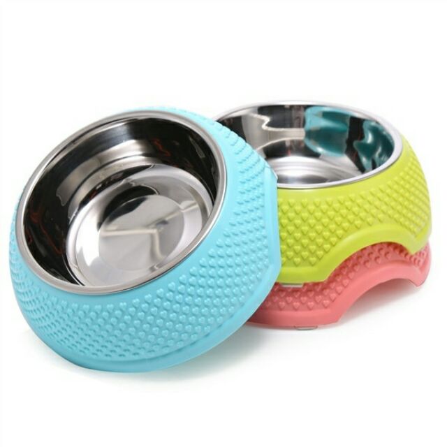 Bát ăn đơn lòng inox họa tiết vân trái tim cho thú cưng size L
