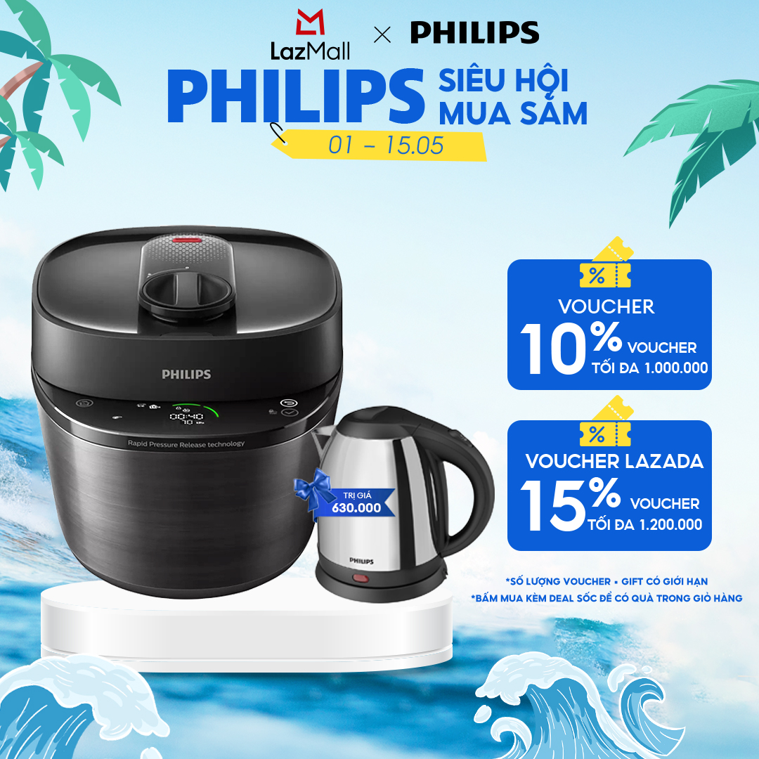 [QUÀ TẶNG HẤP DẪN - SLCH] Nồi Áp Suất Đa Năng 5L Philips HD2151/66 - Công Suất 1090W, Công Nghệ Xả Áp Nhanh 7 Phút, Hệ Thống Kiểm Soát Hương Vị Độc Đáo, 35 Chương Trình Cài Đặt Sẵn - Hàng Phân Phối Ch