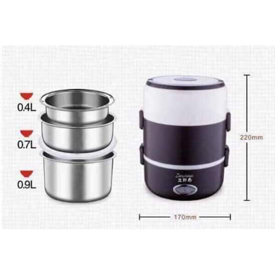 Hộp Cơm Cắm Điện Giữ Nhiệt 3 Tầng Inox-Hộp cơm hâm nóng cắm điện 3 tầng inox Zhengbangle - Cạp lồng đựng cơm cắm điện inox 3 tầng, hộp cơm văn phòng 3 tầng cắm điện
