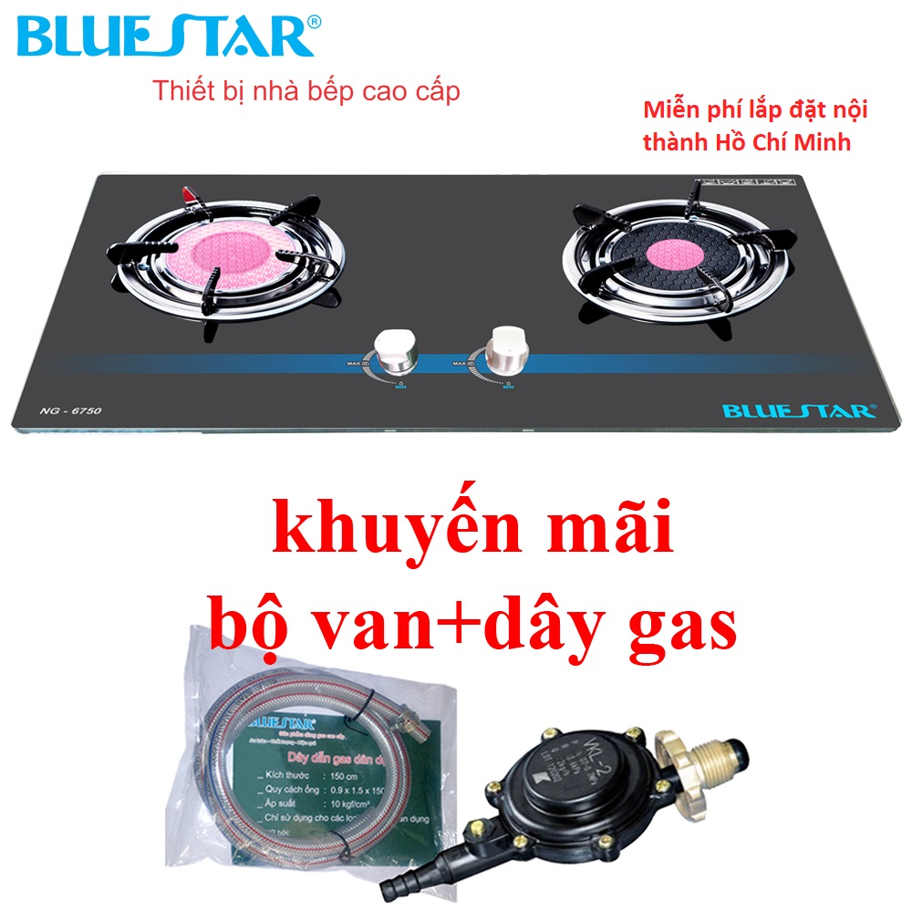 Bếp gas BlueStar NG-6750C - bếp âm hồng ngoại mặt kính cường lực(đánh lửa IC)- Hàng chính hãng