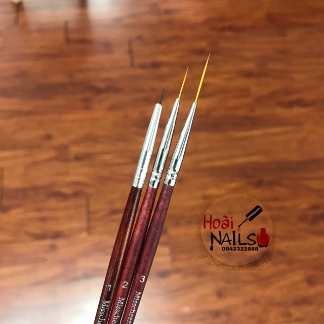 Cọ nét cán gỗ Phụ kiện Nail (bộ 3c)