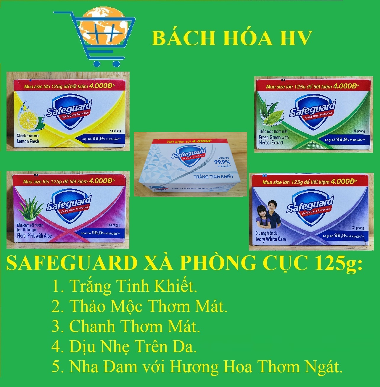 Xà bông cục safeguard 125g - bach hoa hv