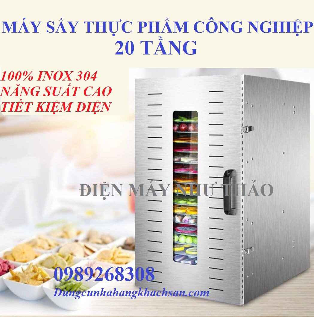 [Trả góp 0%](Sẵn có Freeship) Máy sấy thực phẩm công nghiệp 20 khay sấy- 100% inox-Bảo hành 1 năm