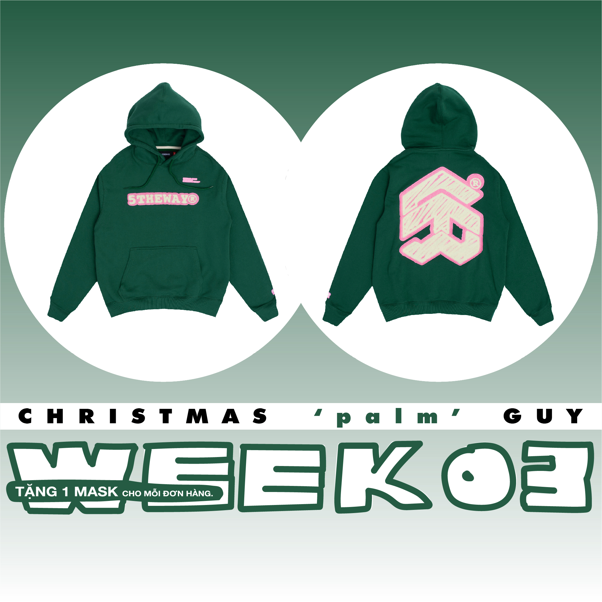 Áo hoodie 5theway /sketch/ thêu xù màu xanh lá green