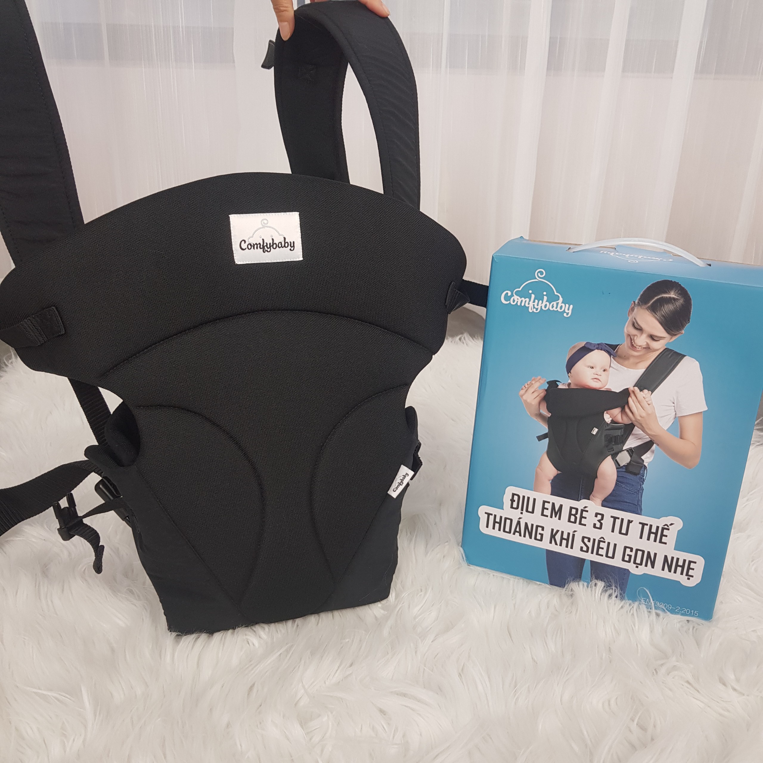 Địu em bé 3 tư thế có đỡ cổ sơ sinh - THOÁNG KHÍ-CHỐNG GÙ cho bé ComfyBaby CF-BK010 hàng chính hãng - bảo hành 12 tháng
