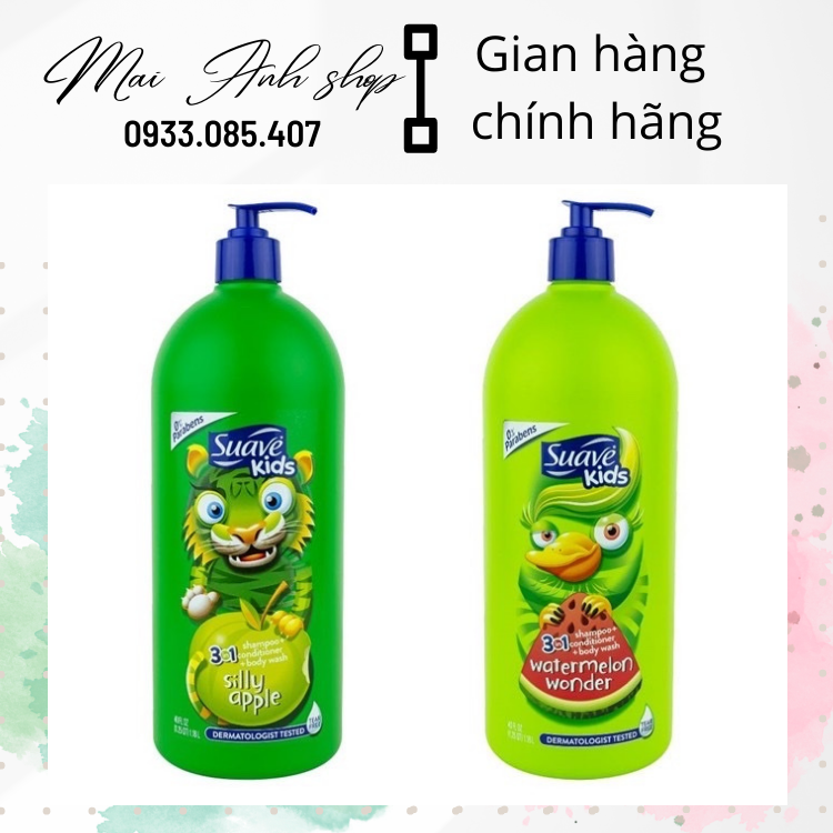 [Giá tốt] Sữa tắm gội trẻ em 3in1 Suave Kids Mỹ hương táo, hương dưa hấu 1,18L và 532ml giúp mái tóc trẻ tóc suôn mượt, da ẩm mịn [MẪU MỚI - DATE XA]