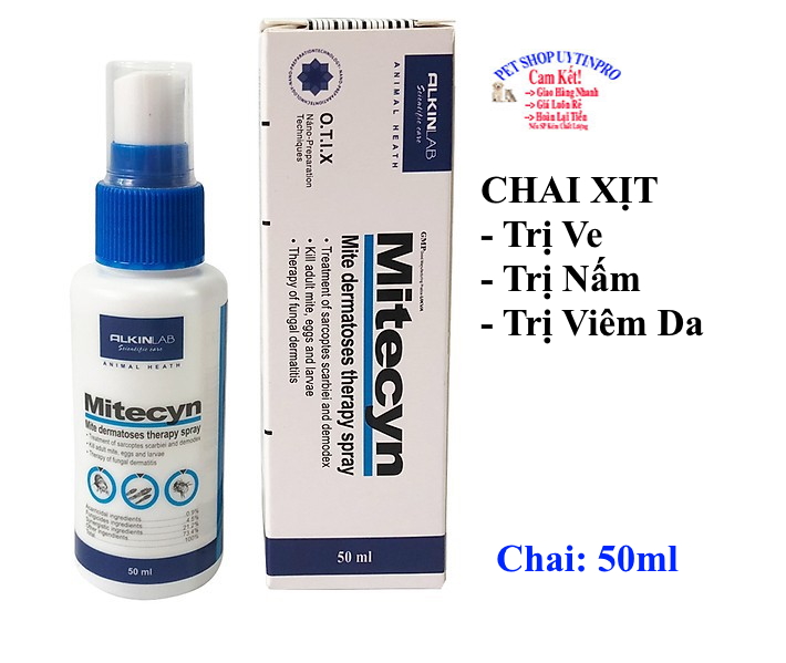 [Hoàn tiền 10%]  CHAI XỊT Trị ve Nấm Viêm da Cho Chó Mèo Thú Cưng ALKINLAB MITECYN Chai 50ml Xuất xứ từ Anh Quốc - Pet shop Uytinpro