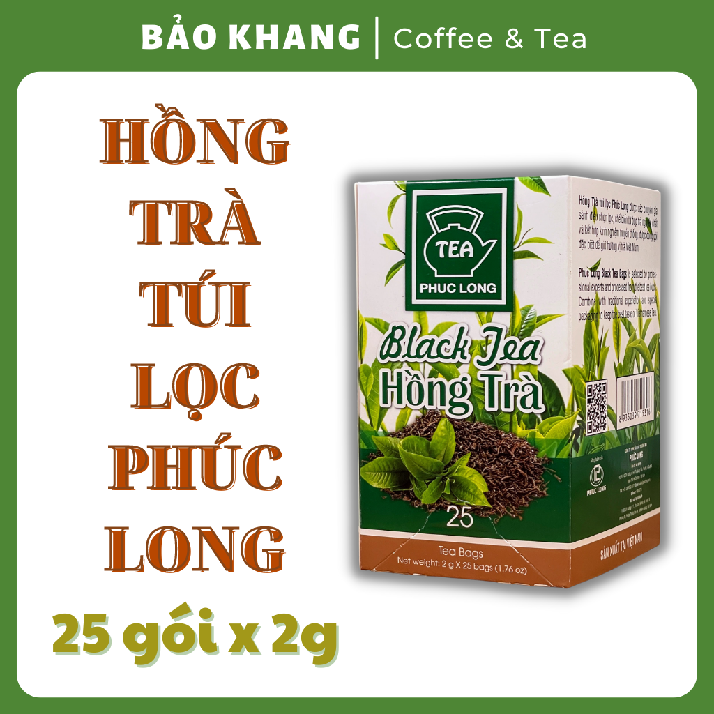 Hồng trà túi lọc phúc long 25 gói x 2g - bảo khang coffee & tea