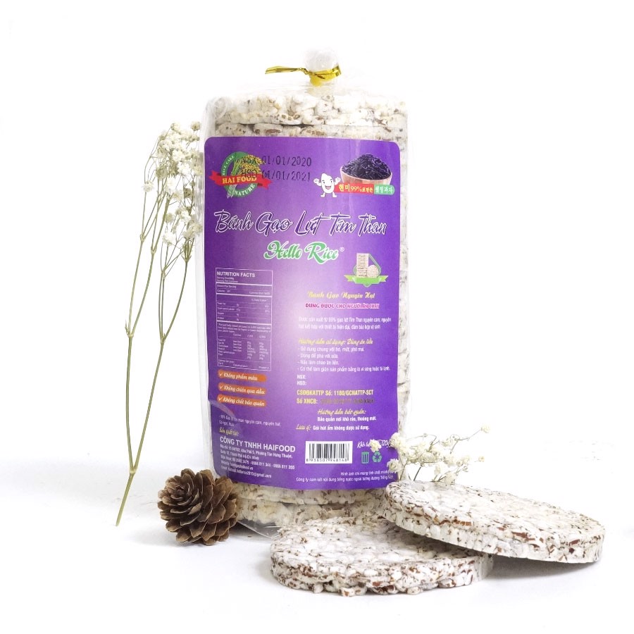 Bánh Gạo Lứt Tím Than Hellorice - Gói nhỏ 15 lát bánh - Ăn kiêng, ăn chay, tiều đường