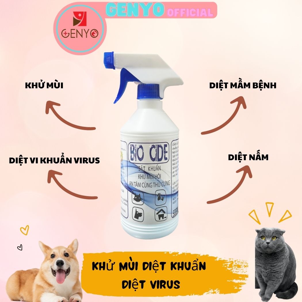 Chai xịt khử sạch mùi hôi sát trùng không gian sống và chuồng nuôi cho chó mèo - Biocide 500ml