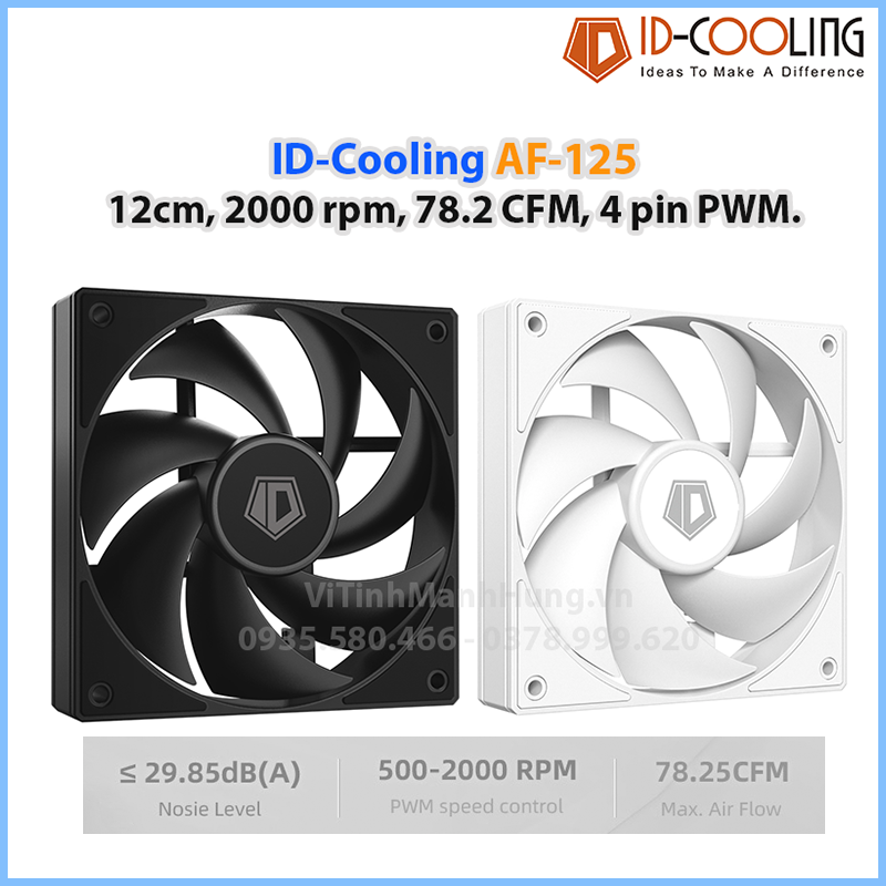 Quạt ID-Cooling AF-125, 12cm, 2000rpm, 78.2CFM, 4 pin PWM.