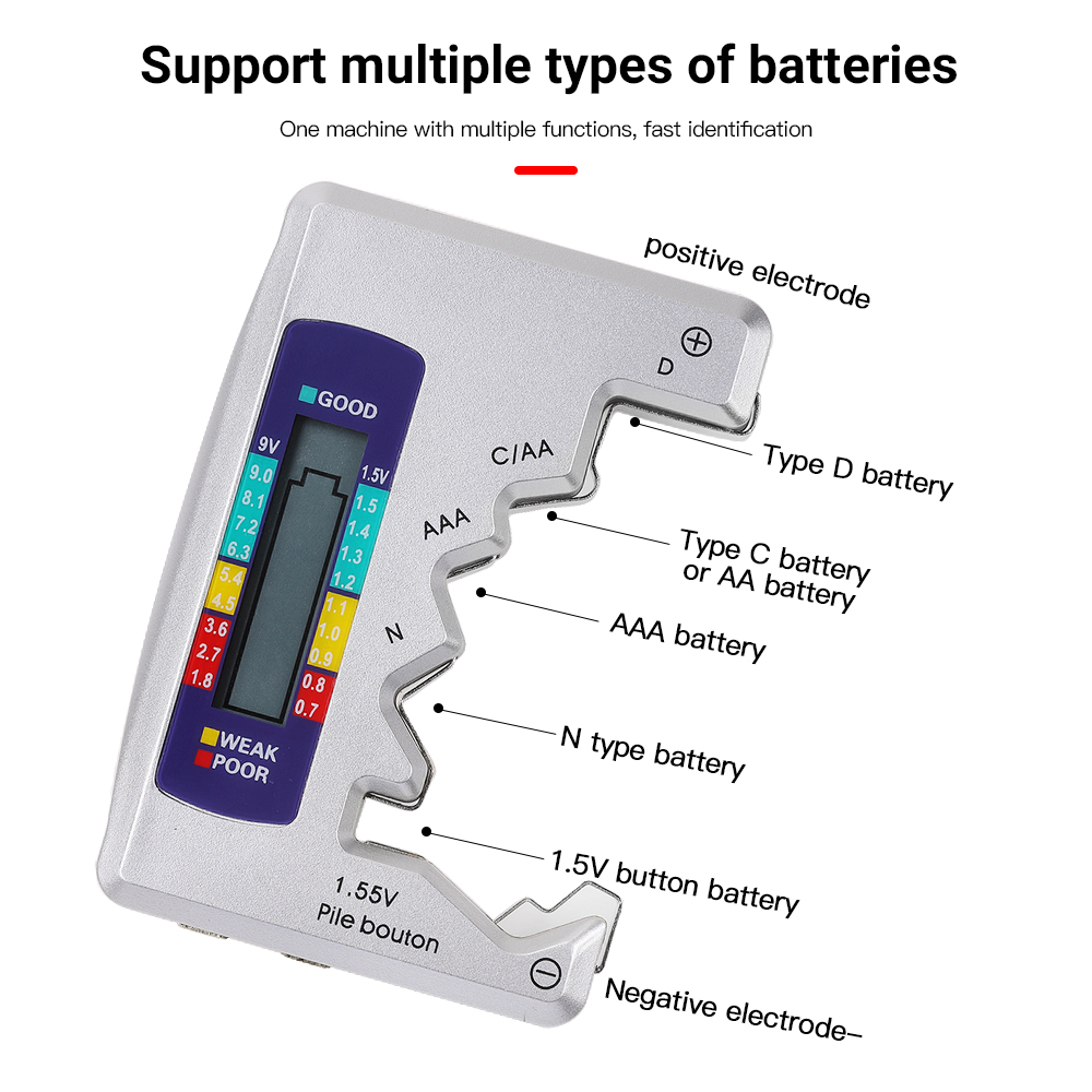 Máy kiểm tra bt thông dụng, máy kiểm tra dung lượng bt kỹ thuật số lcd máy dò bt c d n aa aaa 9v 1.5v dụng cụ chẩn đoán điện dung
