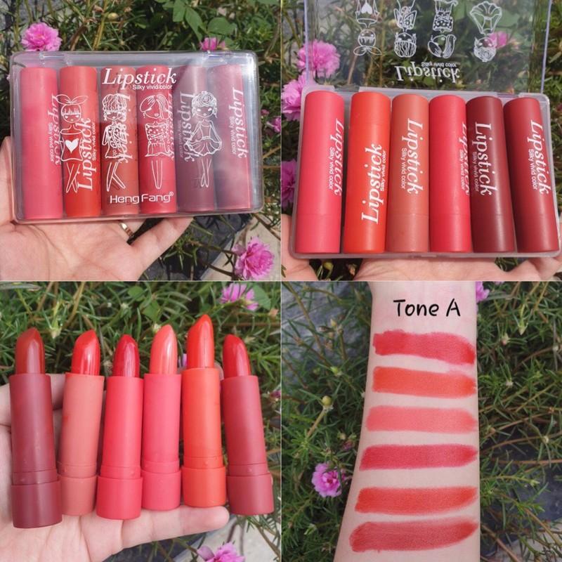 Set 6 cây son Fullsize Silky Vivid Color Hengfang Set son Hengfang 6 cây gồm 2 tone A - B siêu hot Hàng nội địa Trung