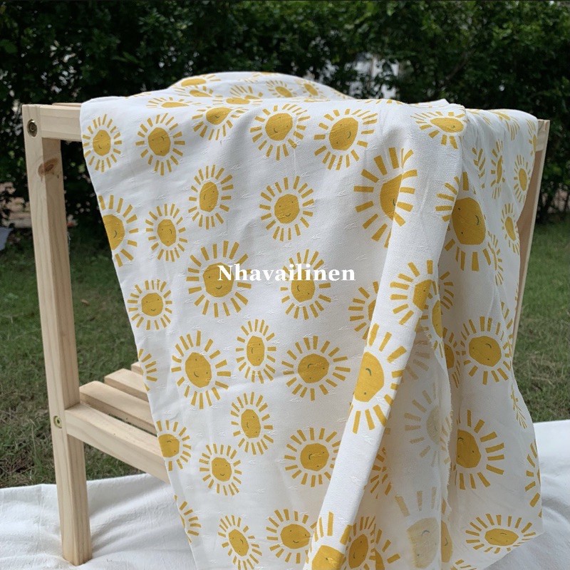 Vải thô cotton họa tiết mặt trời