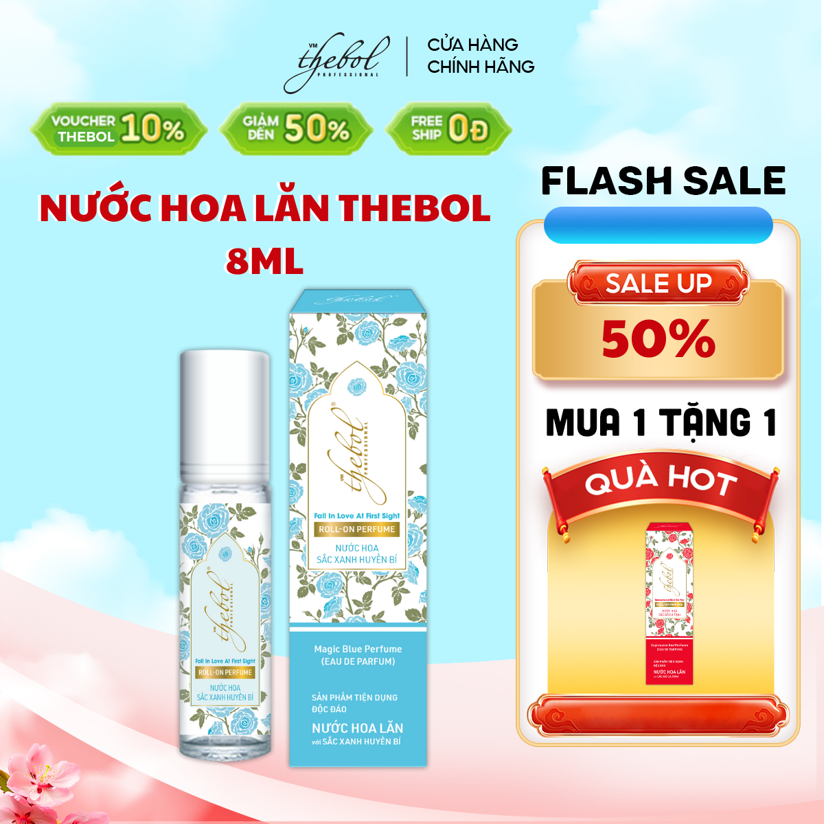 Nước hoa lăn mini Thebol 8ml Eau de Parfum 8ml lưu hương thơm lâu chiết xuất tinh dầu tự nhiên