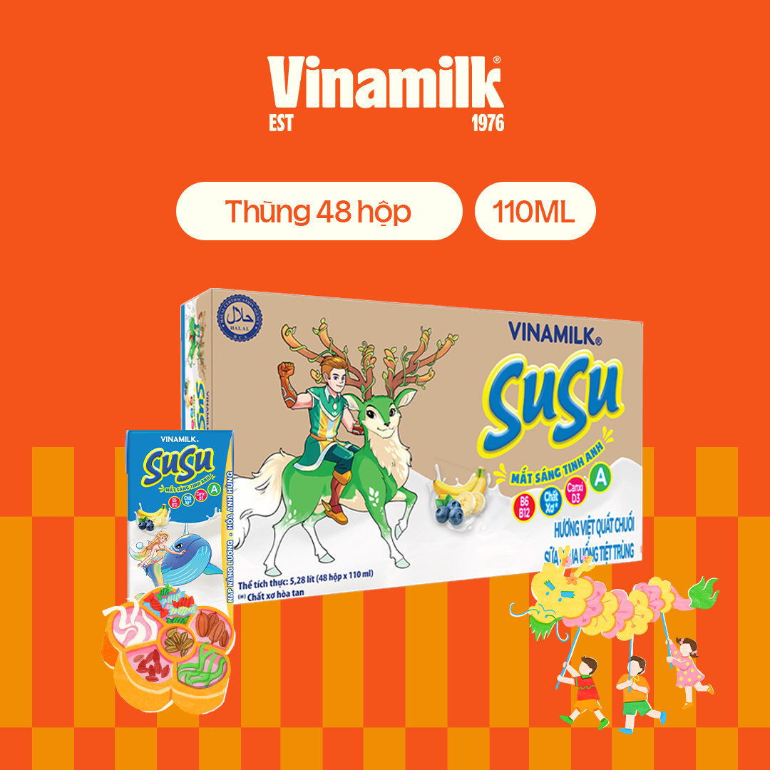 Sữa Chua Uống Tiệt Trùng Vinamilk SuSu hương Việt Quất Chuối - Thùng 48 hộp 110ml