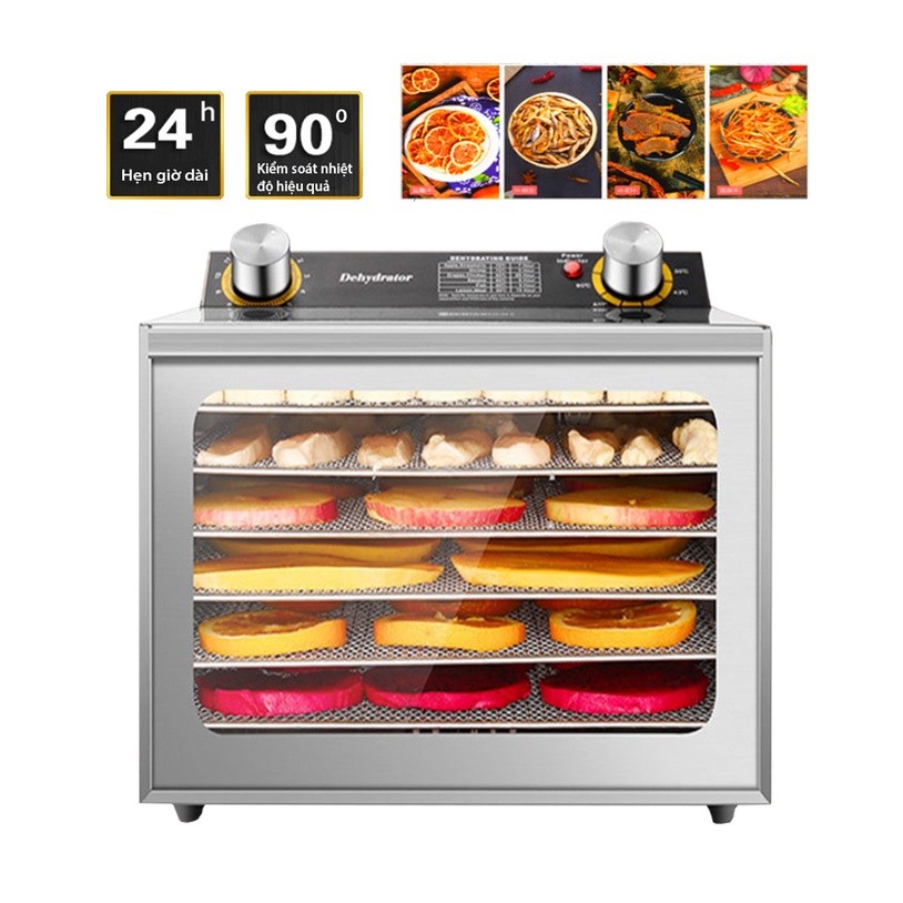 Máy sấy hoa quả Inox Dehydrator 304 loại 6 tầng cơ - sấy giòn or dẻo, thực phẩm 6 khay inox