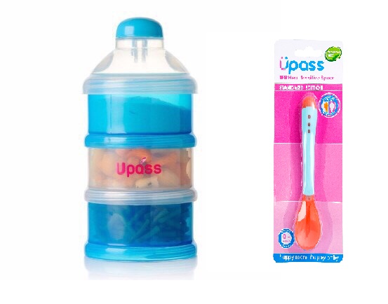 [THANH LÝ][TẶNG QUÀ] Combo Hộp Đựng Sữa Bột 3 Ngăn+ 1 Thìa Ăn Dặm Báo Nóng Upass- Tặng kèm 1 khẩu trang xô cho bé