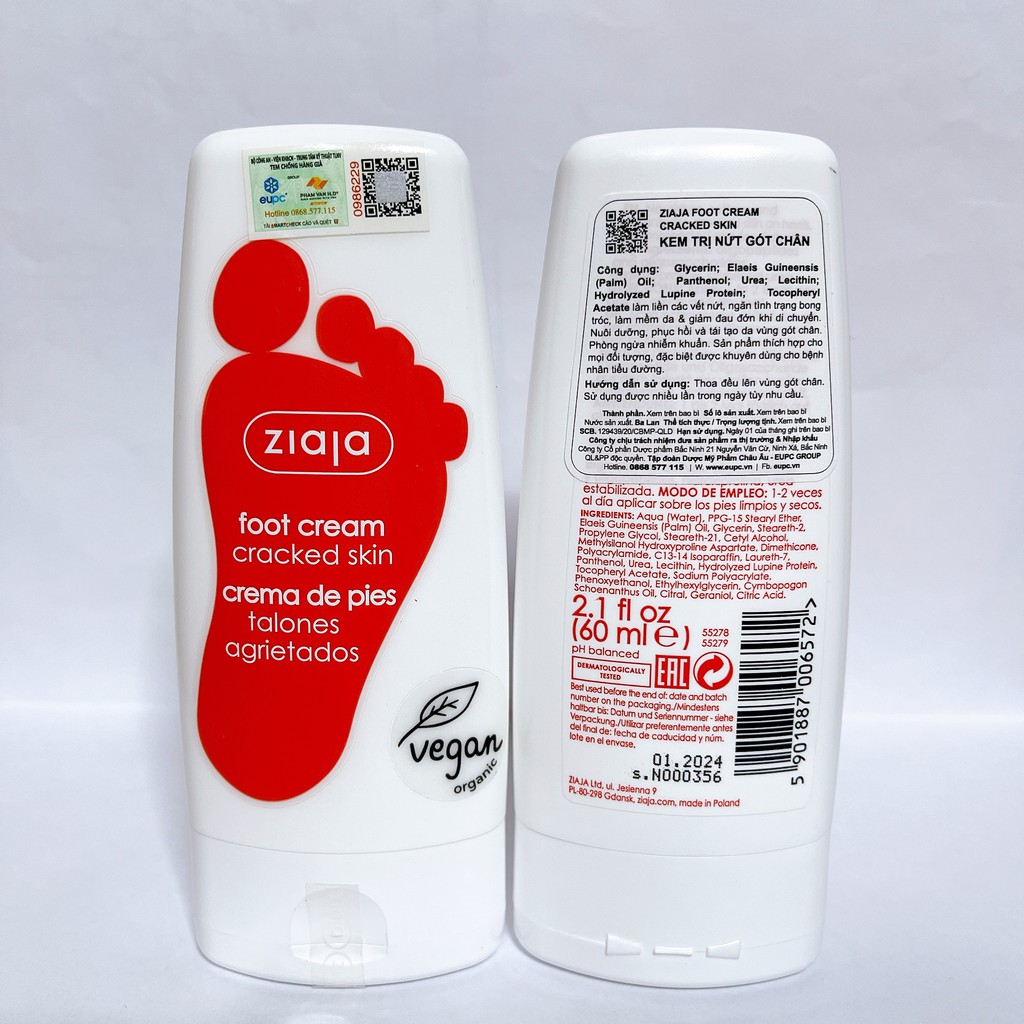 Kem dưỡng da chân, nứt gót chân ziaja foot cream cracked skin 60ml