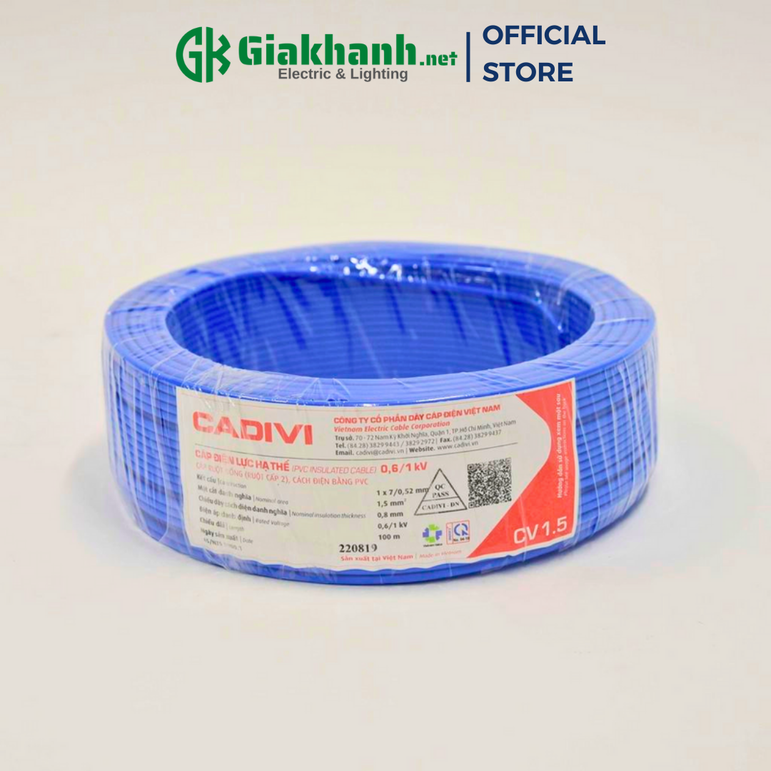 Dây điện đơn 1 lõi, 1 lớp cách điện cadivi cv 1.5 – 0,6/1kv 1.5 mm2