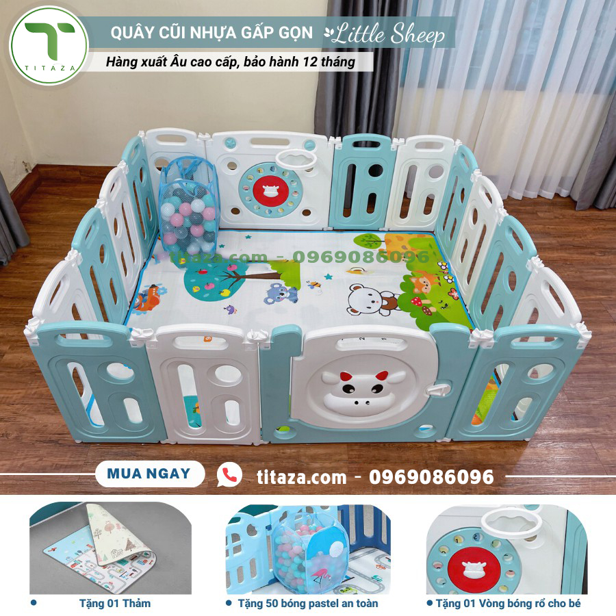 Quây cũi nhựa gấp gọn 2021 TẶNG BÓNG RỔ, BÓNG THẢM, hiệu Little Sheep nhựa an toàn - Titaza