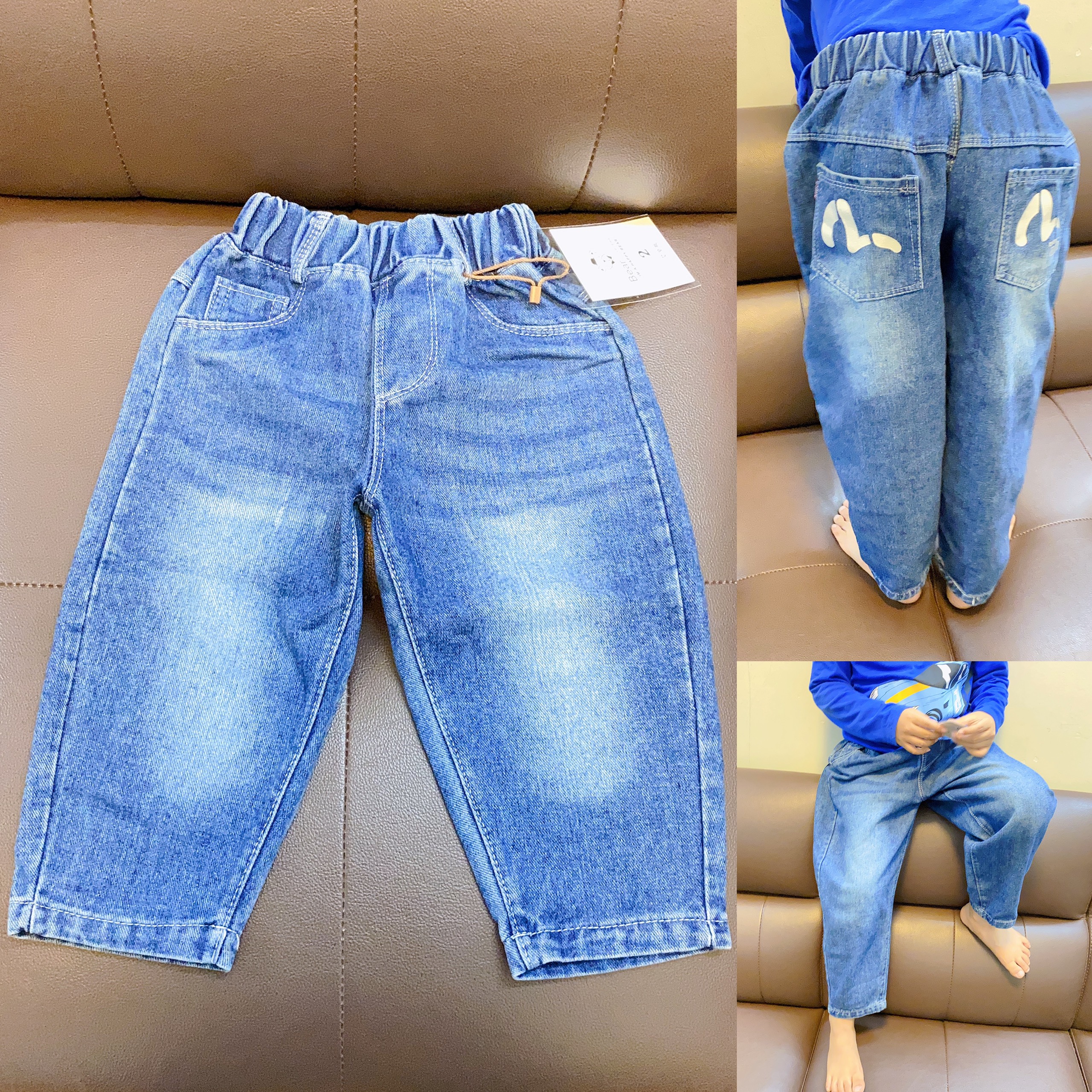 Quần jean dài bé trai, bé gái dáng baggy, quần bò bé trai 10-40kg chất bò dày mềm
