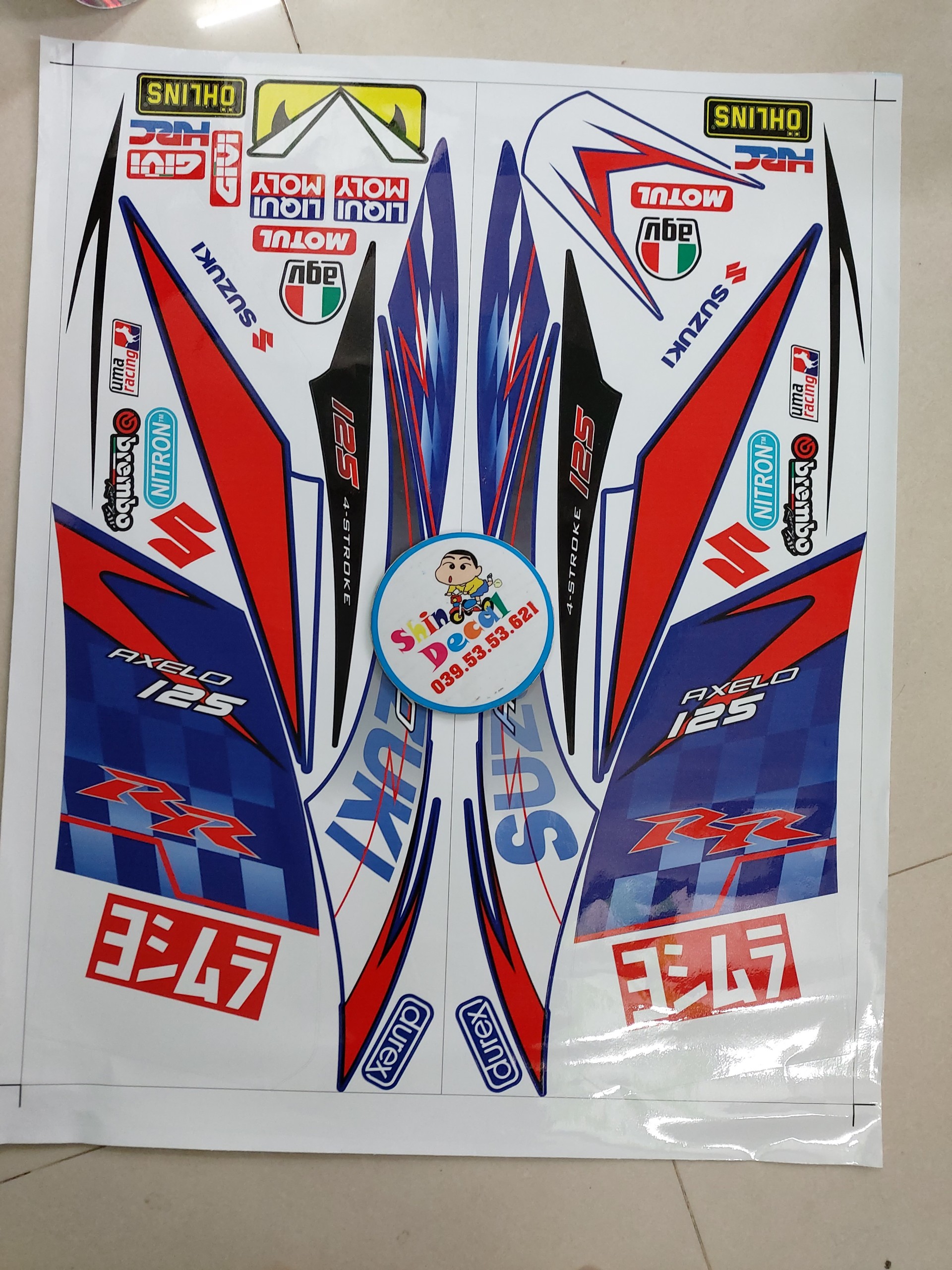 Tem rời axelo RR suzuki yoshimura trắng xanh