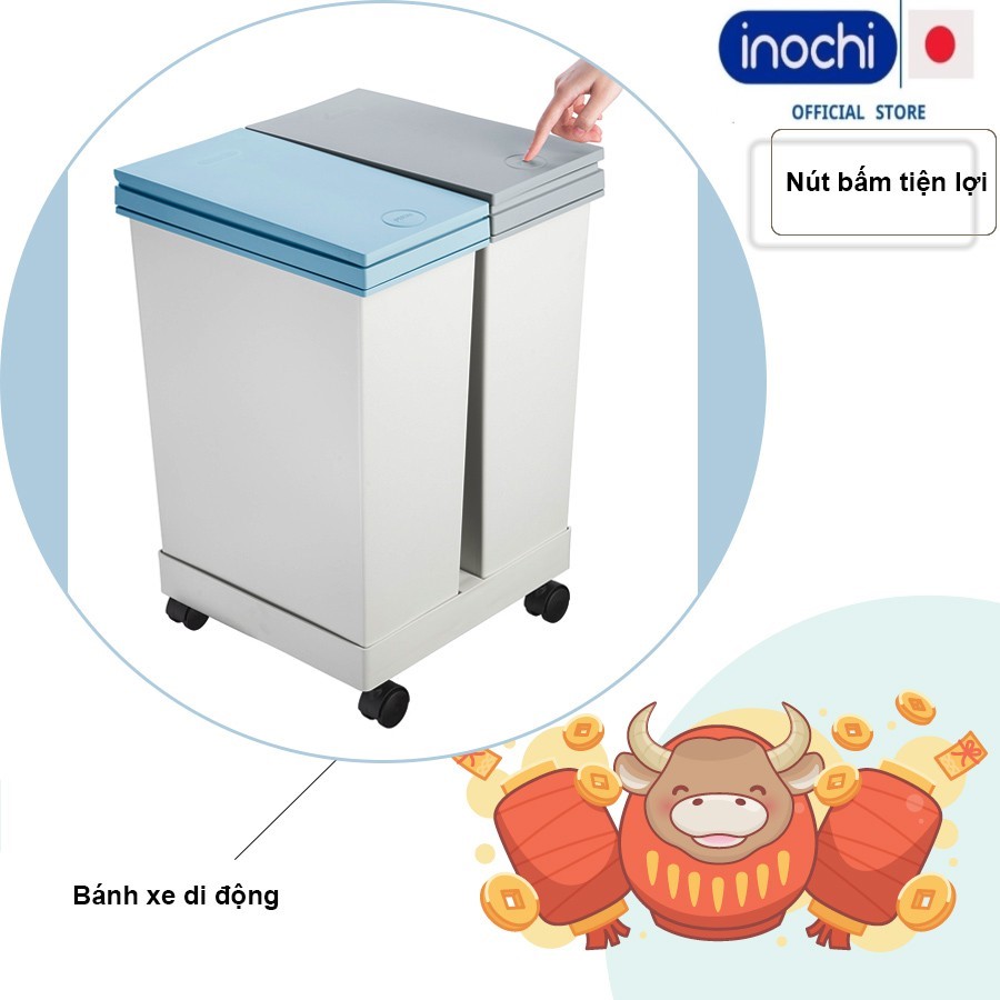 Thùng rác 2 ngăn, phân loại bảo vệ môi trường sọt rác thông minh bấm nút tự động mở nắp HIRO INOCHI