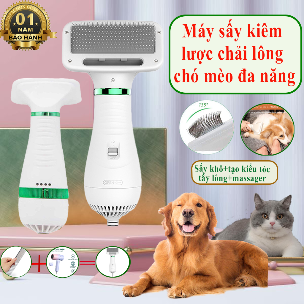 Máy sấy lông chó mèo, lược chải lông chuyên dụng 2 in 1, lược chải lông rụng cho chó mèo-lược chải bông lông gỡ rối lông cho thú cưng kiêm máy sấy khô chuyên nghiệp giúp loại bỏ lông và da chết, bụi bẩn và làm bông lông