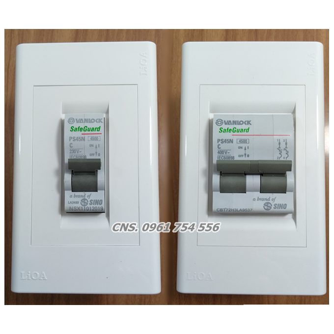 Combo aptomat tự động vanlock sino 1p-2p 10a - 63a/4,5ka với mặt, đế âm cầu dao