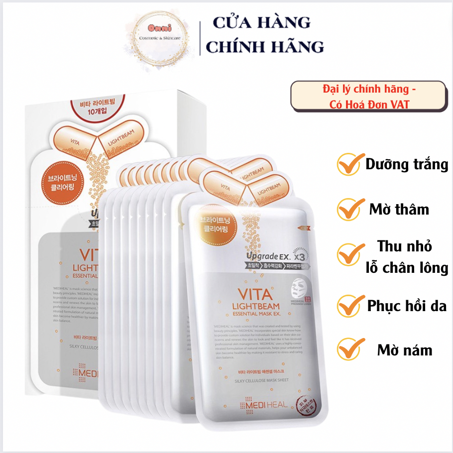 Hộp 10 miếng mặt nạ vitamin Lightbeam giúp làm trắng sáng da Mediheal Vita Essential Mask 24ml x 10