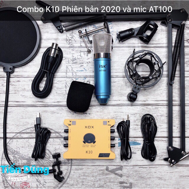 Bộ mic livestream ISK at100 sound card xox k10 2020 phiên bản tiếng anh kèm dây livestream chân màng