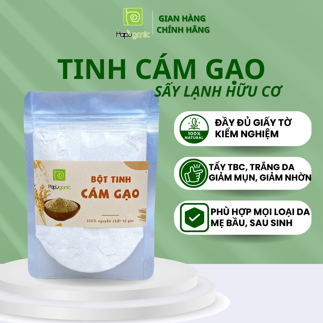 [HCM]Bột Tinh Cám Gạo Nguyên Chất Hapu Organic Bột Thiên Nhiên Đắp Mặt Trắng Da Ngừa Mụn Tẩy Tế Bào Dưỡng Da Mềm Mịn
