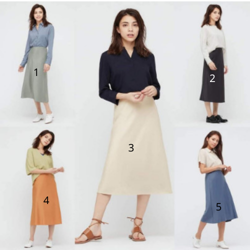 Chân váy uniqlo, chân váy chữ A midi lụa satin dáng xoè dài Uniqlo hàng Nhật-Satin Narrow Flare Skirt - Hải Anh Japan Store.