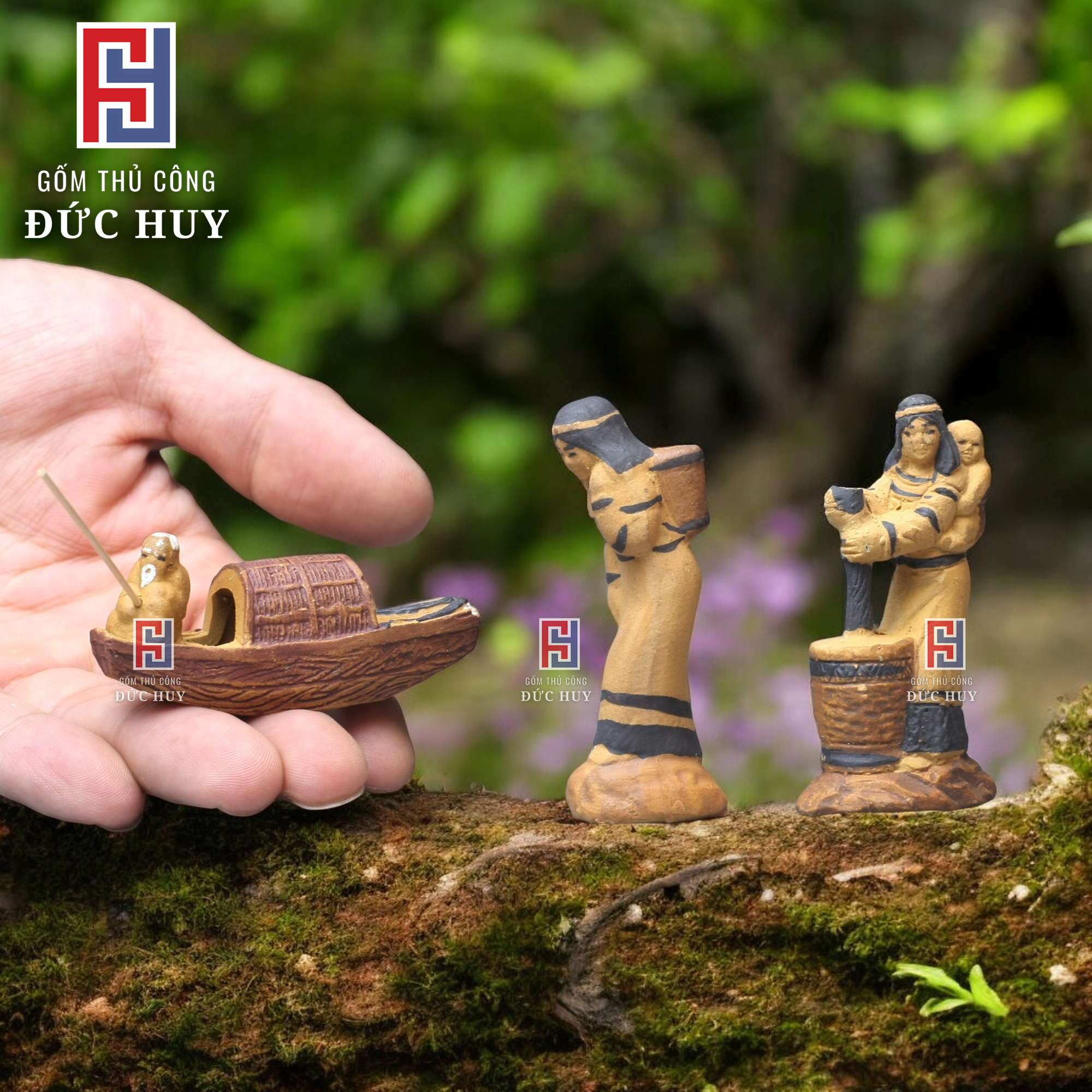 Combo 3 tượng gốm Mini - Trang Trí Hòn Non Bộ - Tiểu Cảnh - Bể Cá