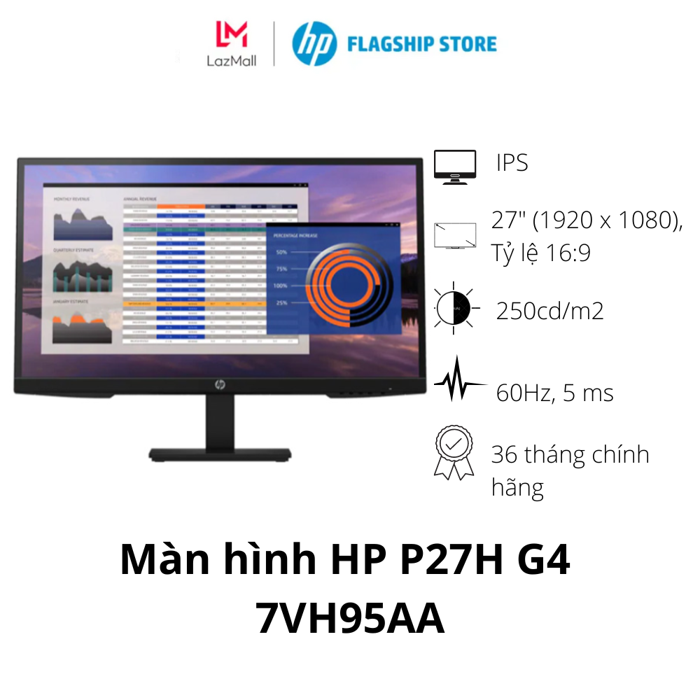 Màn hình vi tính hp p27h g4 fhd monitor,3y/7vh95aa - hàng chính hãng - bảo hành 3 năm