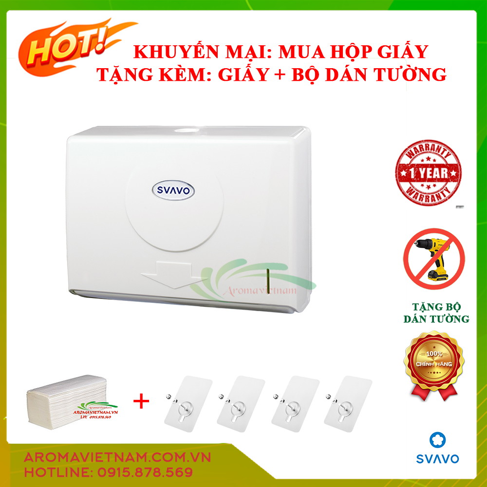 Hộp đựng giấy lau tay treo tường có bộ dán đi kèm, tặng thêm giấy cho khách hàng, hàng chính hãng SVAVO bảo hành 12 tháng